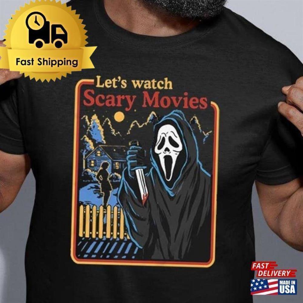Lets Watch Scary Movies Halloween Ghostface Retro T-Shirt